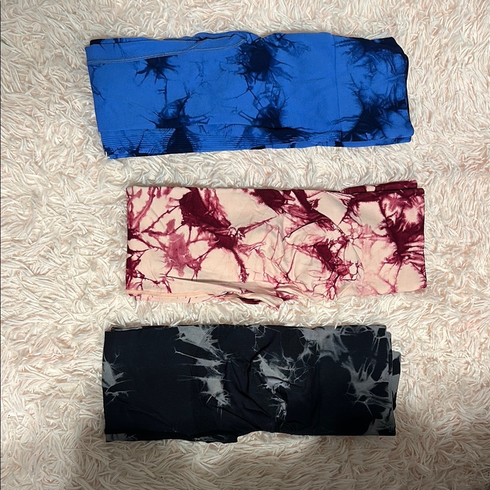 Tie-Dye Leggings Set - Blue, Burgundy, Black
